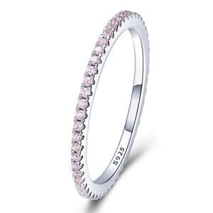 Platinum Plated 925 Sterling Silver Pink Wedding Band Ring